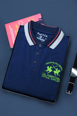 Branded Embroidered Front Logo Polo Shirt In Navy Blue