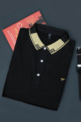 Two Tone Banded Collar And Sleeve Polo Shirt In Black