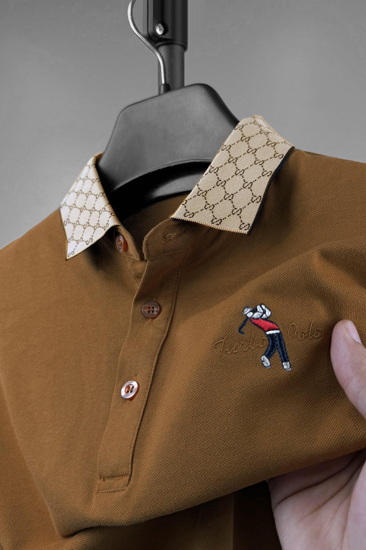 Turbo Bee Motif Polo Club Men's Polo Shirt In Dark Brown