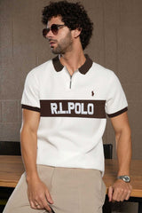 Rph Lren Classic Short Striped Zip Style Men's Polo Shirt
