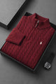Polo Pony Half-Zip Cable Knit Texture Imported Men's Jumper Sweater In Maroon