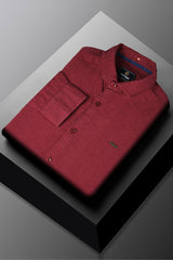 Turbo Dobby Textured Long Sleeve Cotton Casual Shirt In Maroon