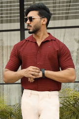 Turbo Snitch Striped Casual Shirt In Maroon