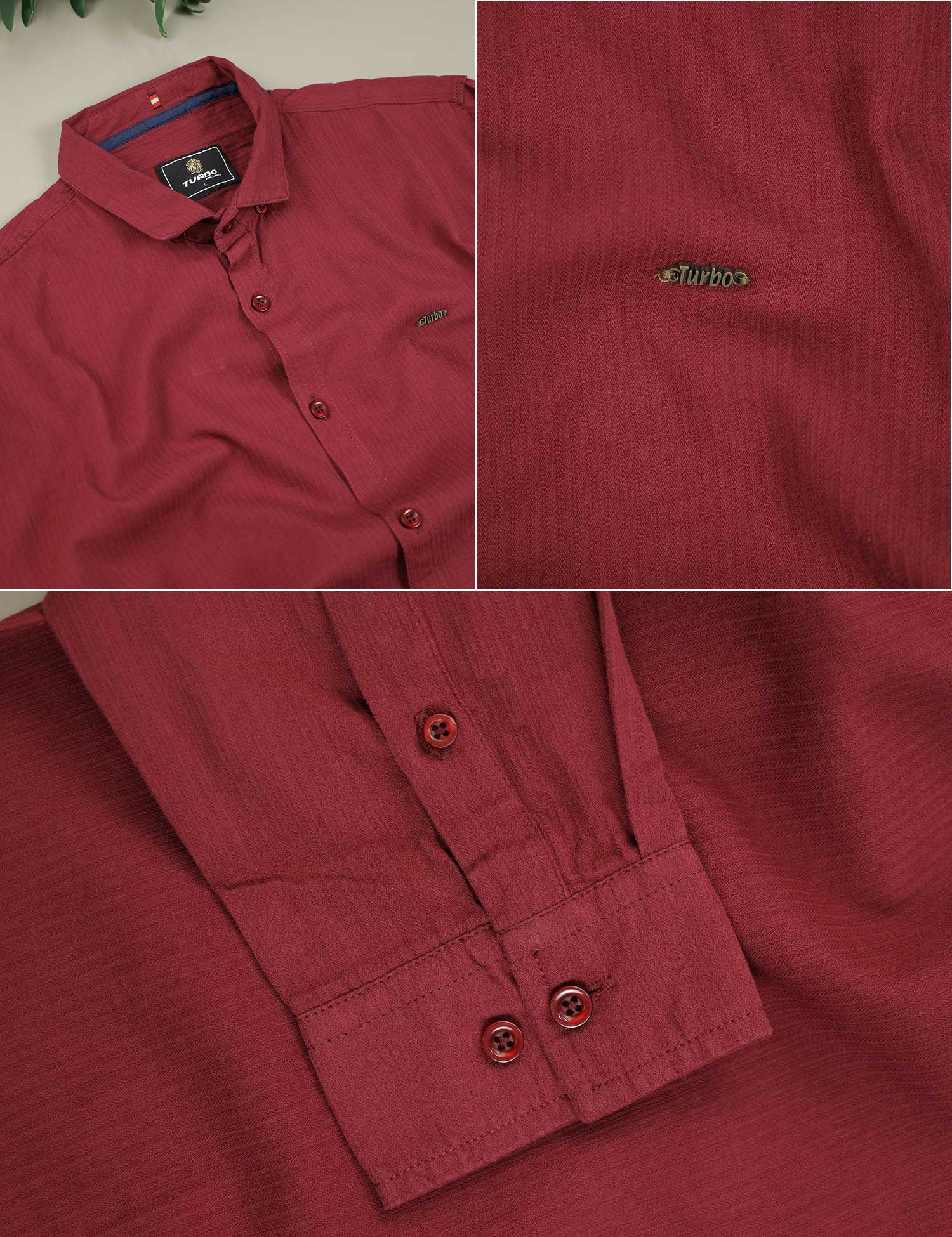 Turbo Self Lining Long Sleeve Cotton Casual Shirt In Maroon