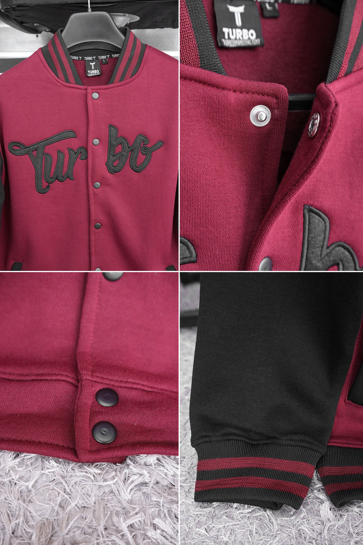 Turbo Button Style Men's Varsity Jacket In Maroon