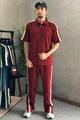 Turbo Contrast Side Panel Men's Co-Ord Set In Maroon