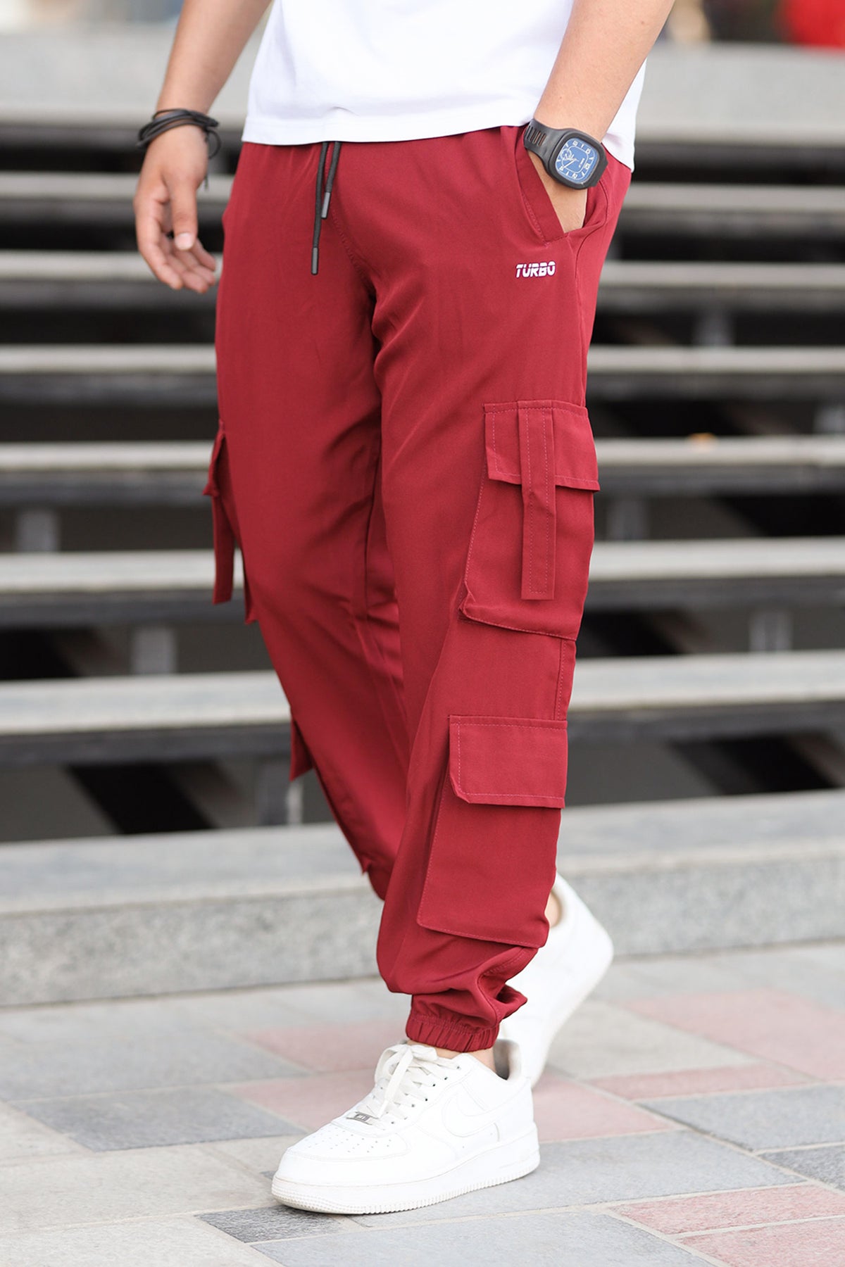 Turbo 6 Pockets Style Micro Slimfit Trouser In Maroon