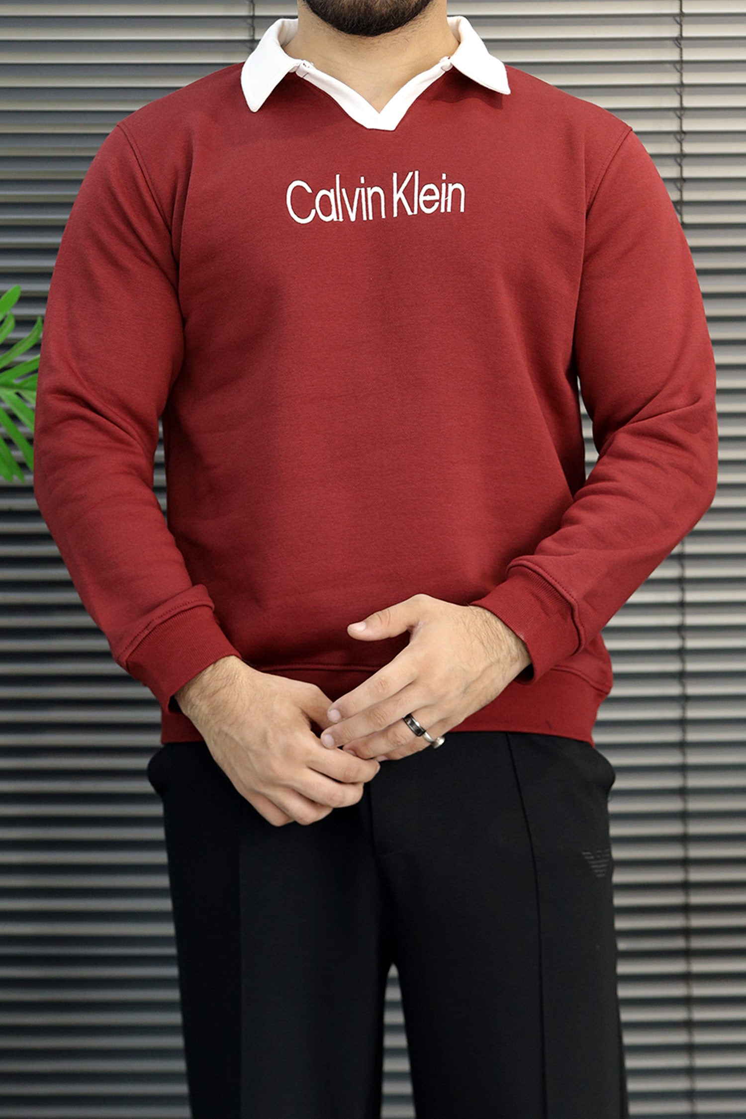Caln Klen Aesthetic Quarter Collar-Style Men's Sweatshirt In Maroon