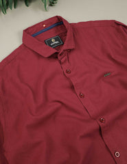 Turbo Self Lining Long Sleeve Cotton Casual Shirt In Maroon
