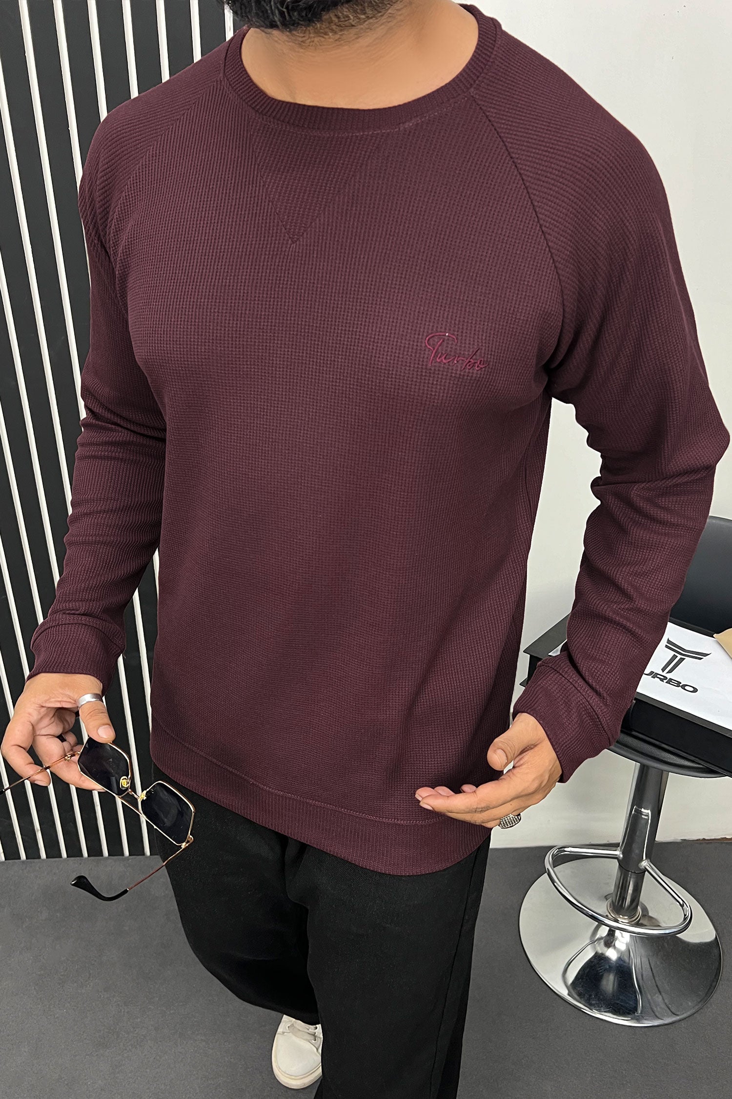 Turbo T Shoulder Style Round Neck Thermal Cotton Men's Sweatshirt