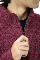 Turbo Zipper Style Sherpaa Fleece Light Weight Jacket In Maroon