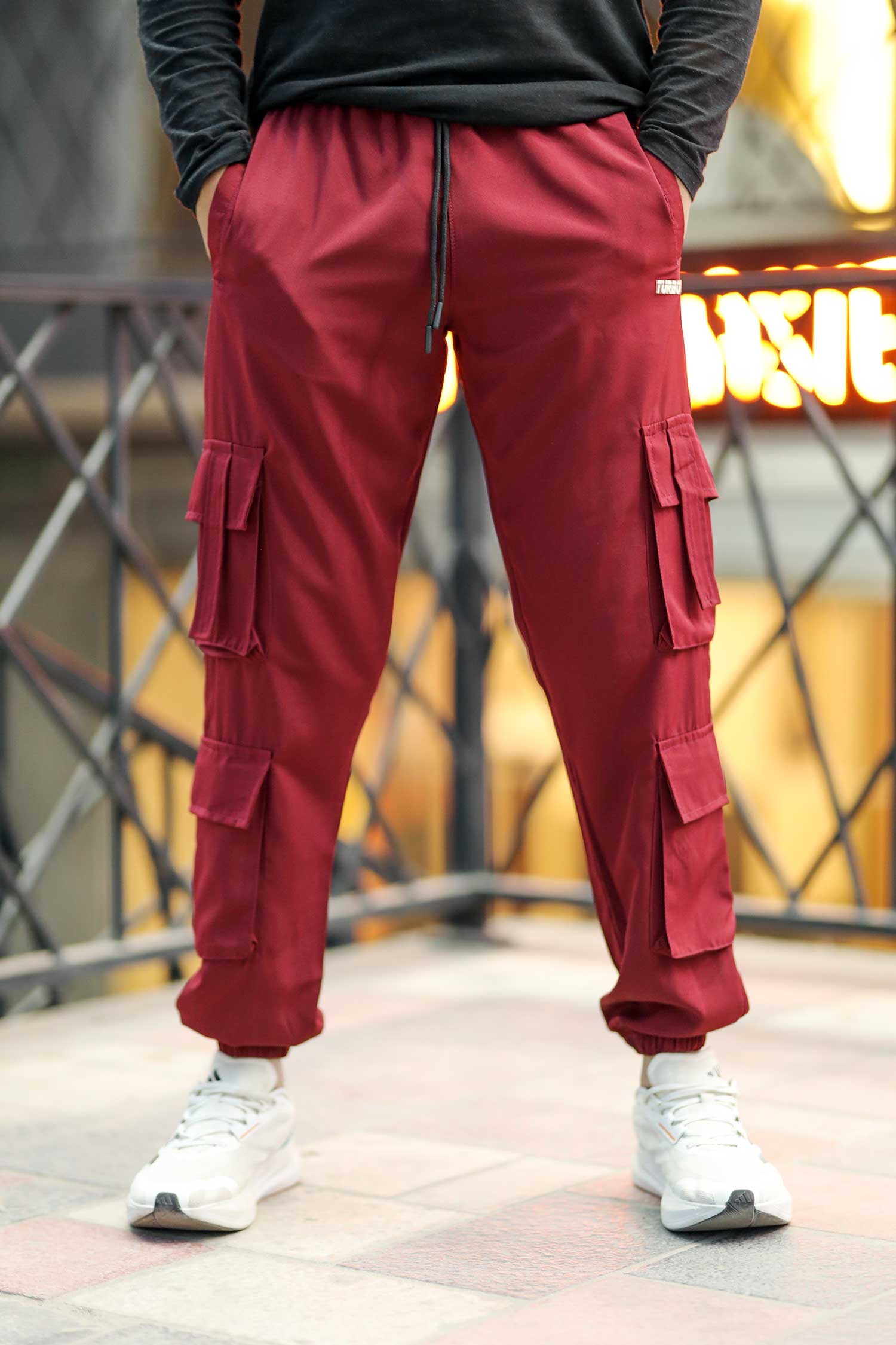 Turbo 8 Pockets Style Micro Slimfit Trouser In Maroon