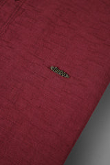 Turbo Dobby Textured Long Sleeve Cotton Casual Shirt In Maroon