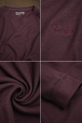 Turbo T Shoulder Style Round Neck Thermal Cotton Men's Sweatshirt In Maroon