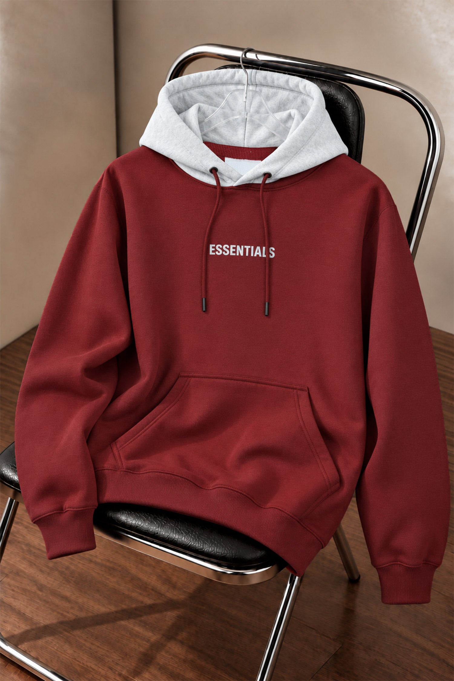 Essental Everyday Casual Men's Hoodie In Maroon