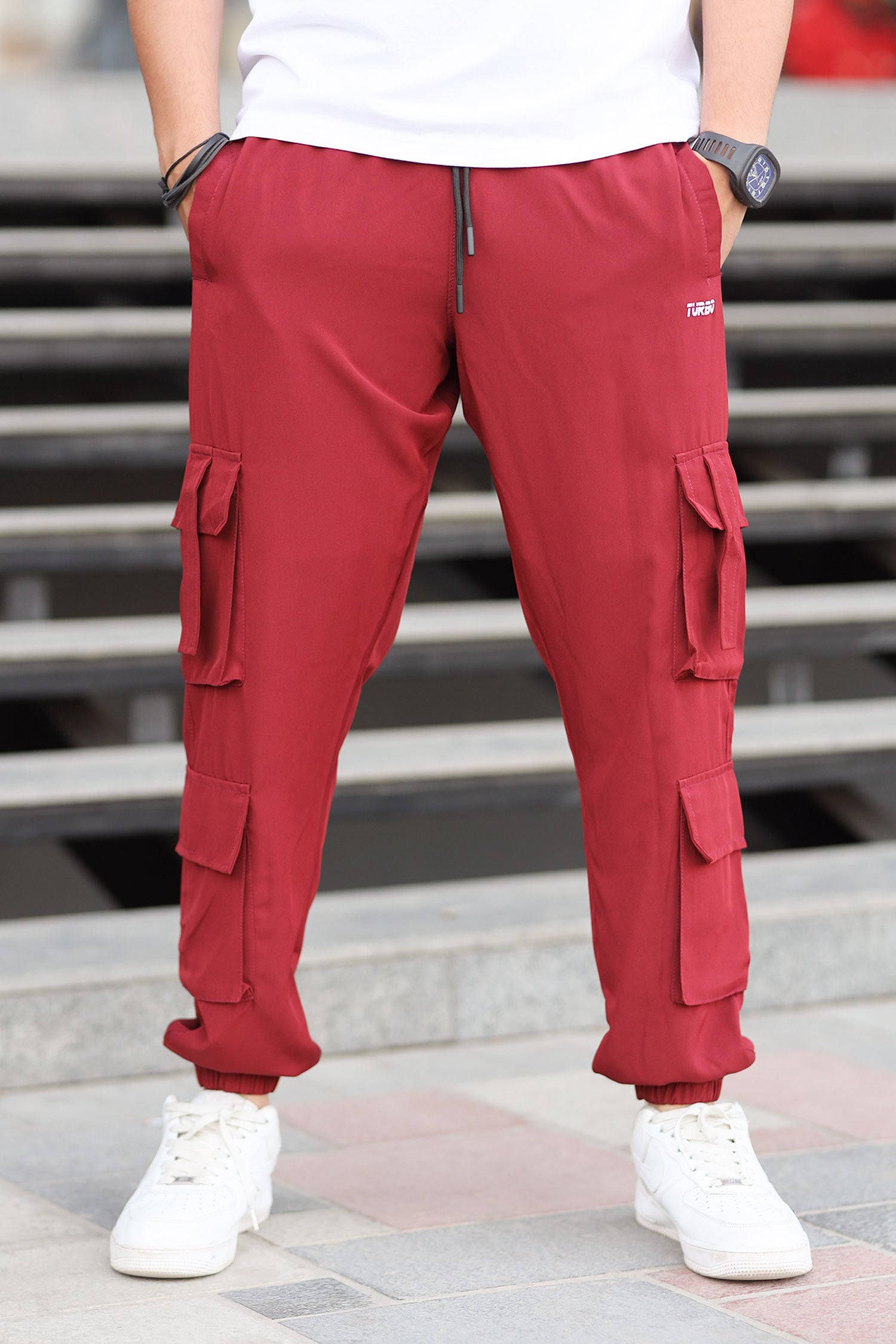 Turbo 6 Pockets Style Micro Slimfit Trouser In Maroon