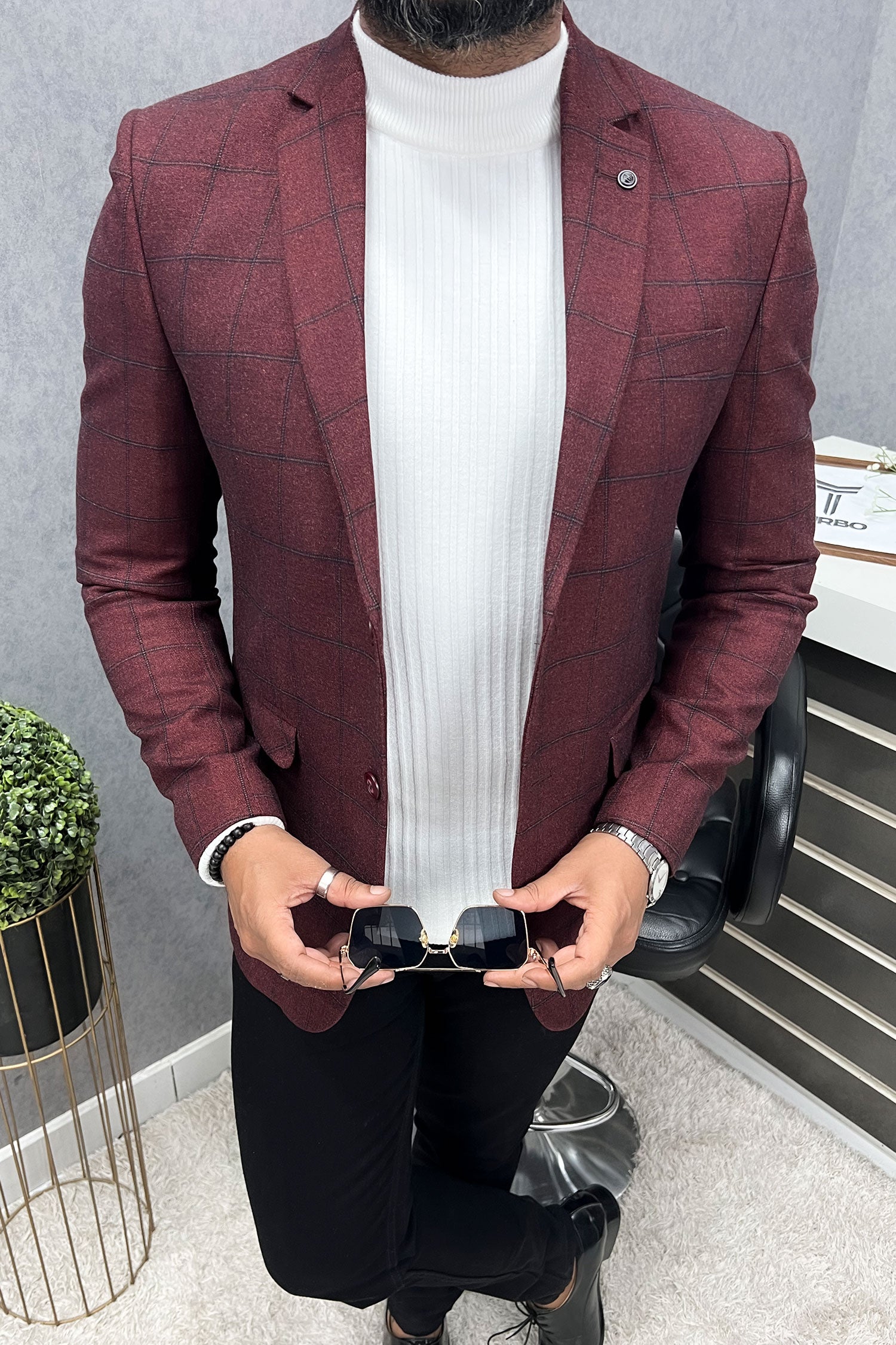 Turbo Plaid Checked Men's Casual Blazer