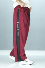 Turbo Side Panel Full Zipper Micro Baggy Trouser In Maroon