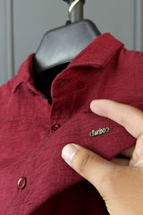Turbo Dobby Textured Long Sleeve Cotton Casual Shirt In Maroon
