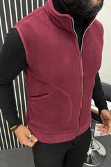 Warm Fleece Imported Men's Gilet In Maroon