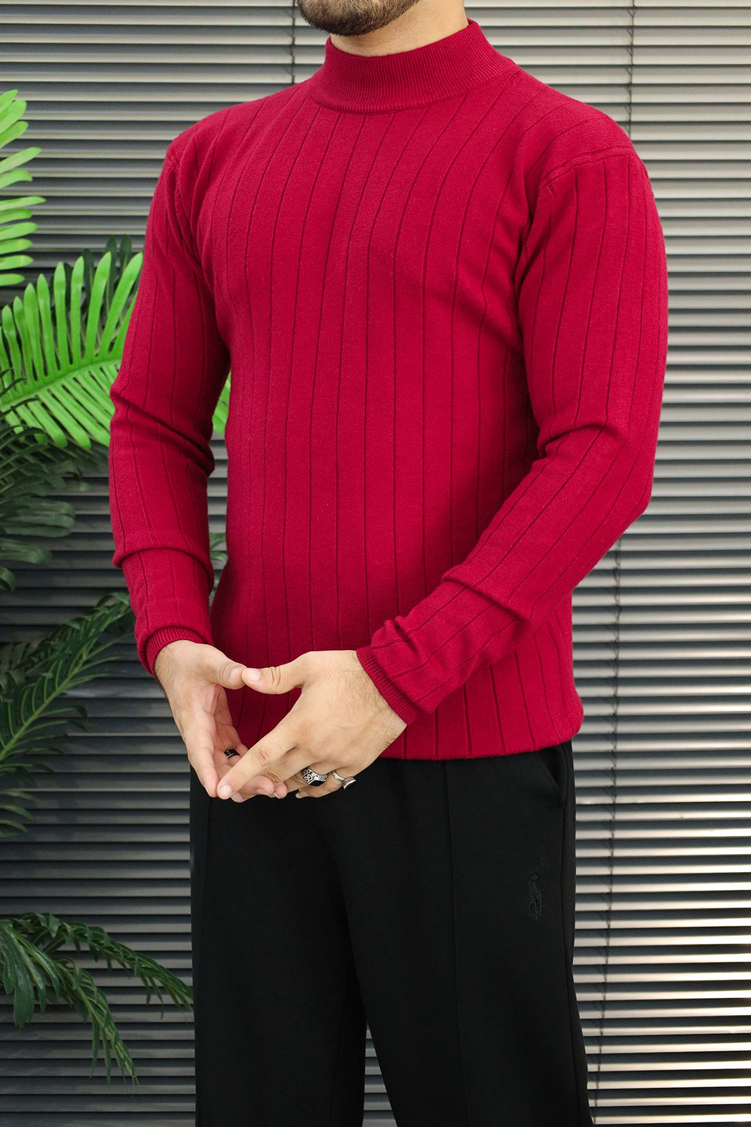Turbo Minimalist Mock-Neck Lining Imported Men's Sweater