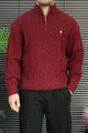 Polo Pony Half-Zip Cable Knit Texture Imported Men's Jumper Sweater In Maroon