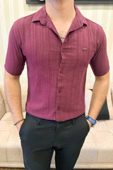 Turbo Minimalist Design Half Sleeve Casual Shirt In Plum