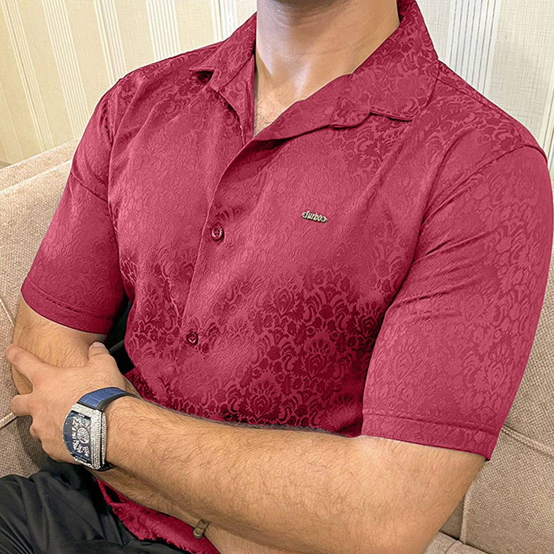 Turbo Designer Motif Floral Casual Shirt In Maroon