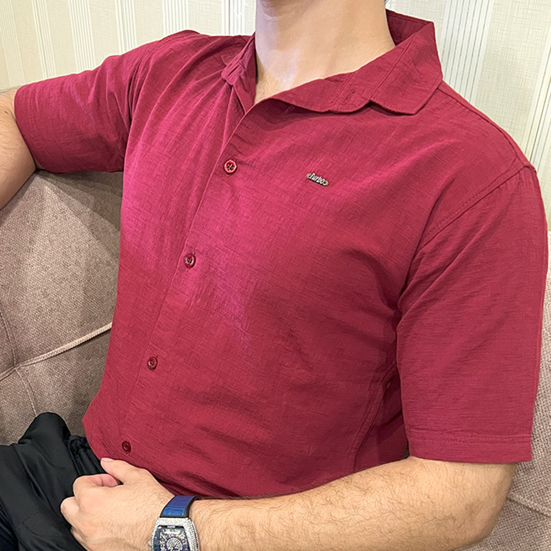 Turbo Textured Relaxed Fit Casual Shirt In Maroon