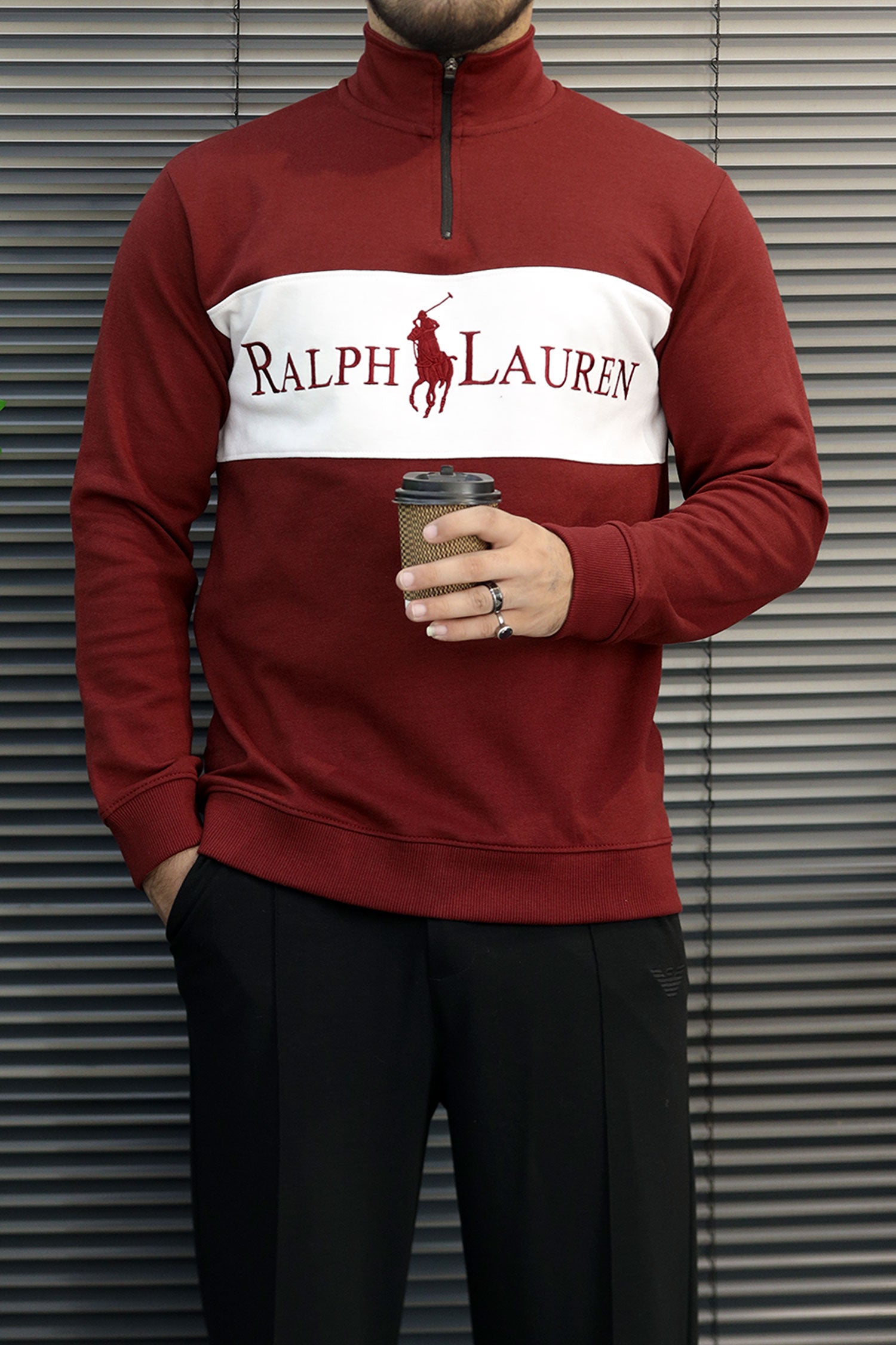 Rlph Lurn Quarter Zip-Up Mock Neck Men's Sweatshirt In Maroon