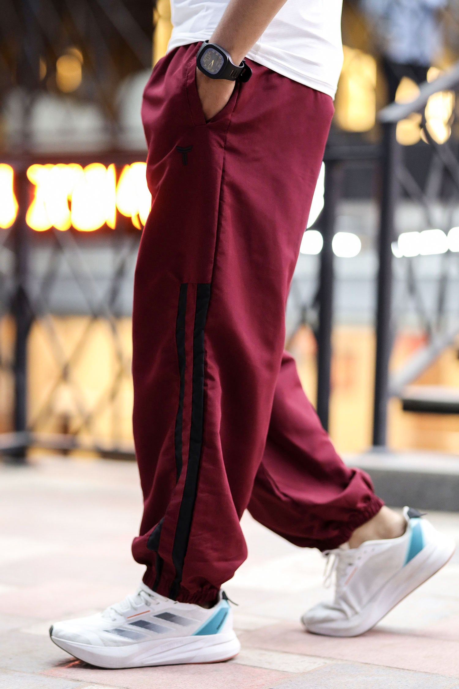 Turbo Stripe Bottom Imp Baggy Trouser In Maroon