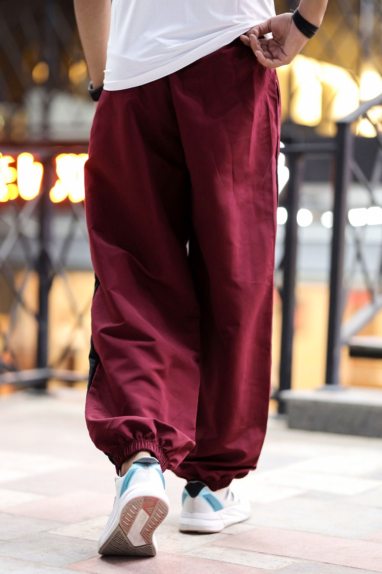 Turbo Stripe Bottom Imp Baggy Trouser In Maroon