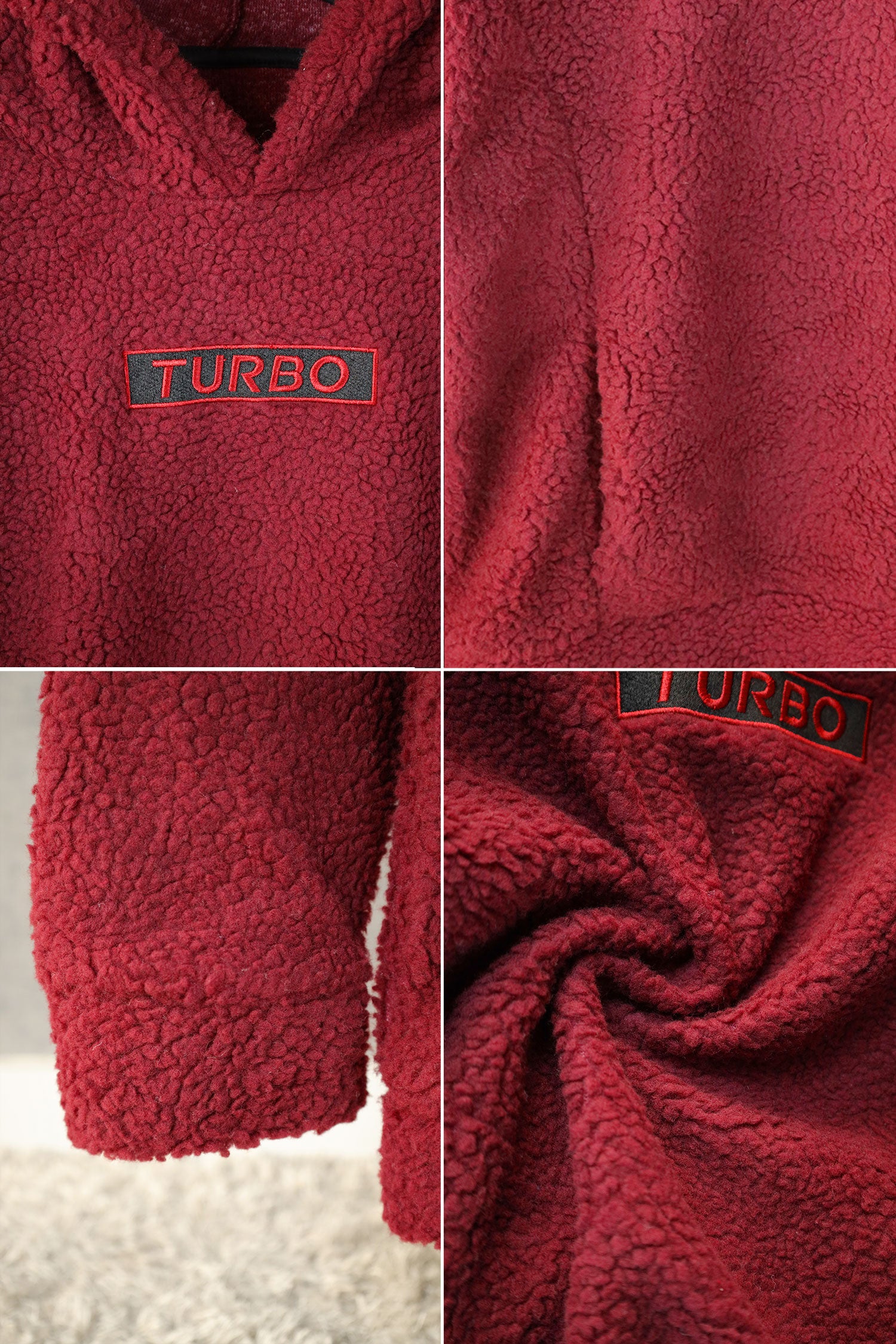 Turbo Cozy Imported Sherpa-Lined Hoodie In Maroon