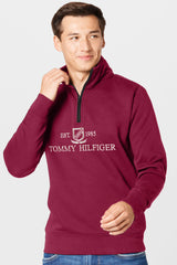 Tmy Hlfgr Embriodered Half Zip Full Sleeves Men's Sweatshirt