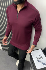 Clvn Klen Lined Chunky Half Zip Full Sleeves Men's Sweatshirt In Maroon