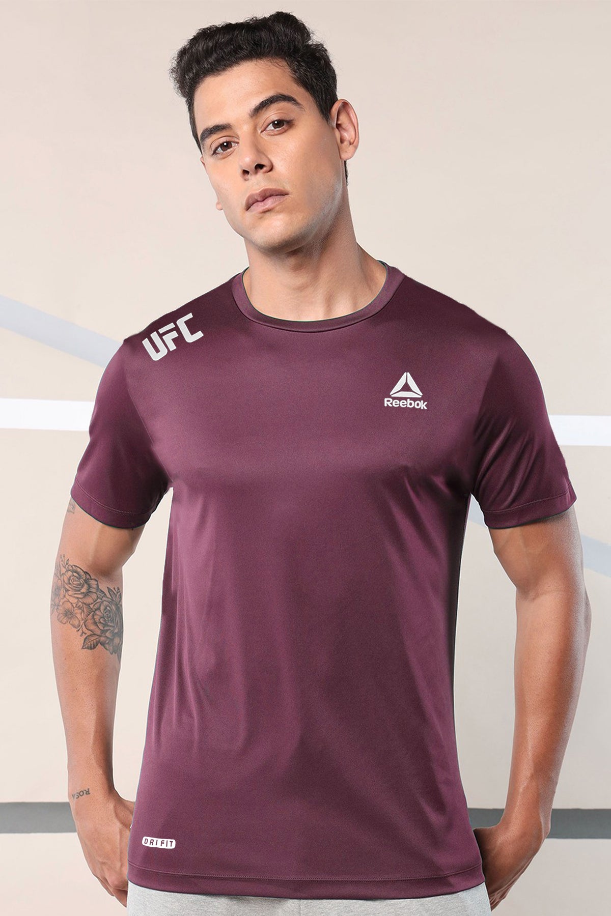 Rebok Printed Logo Training Dry-Fit Tee In Maroon