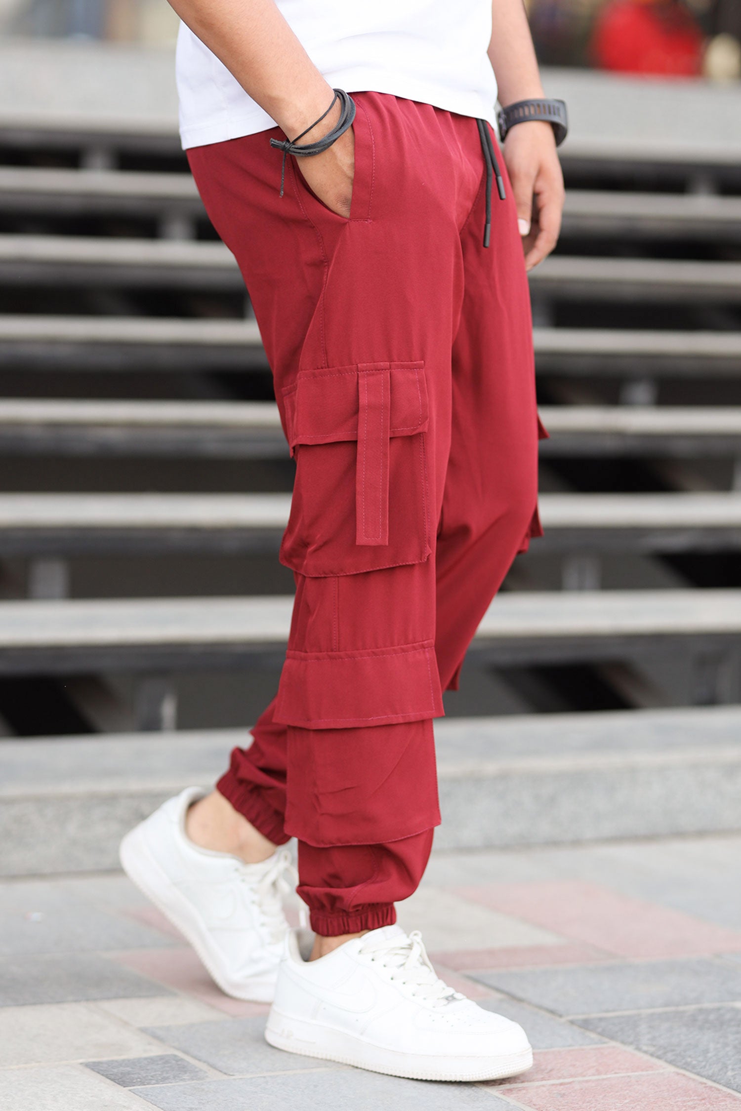 Turbo 6 Pockets Style Micro Slimfit Trouser In Maroon