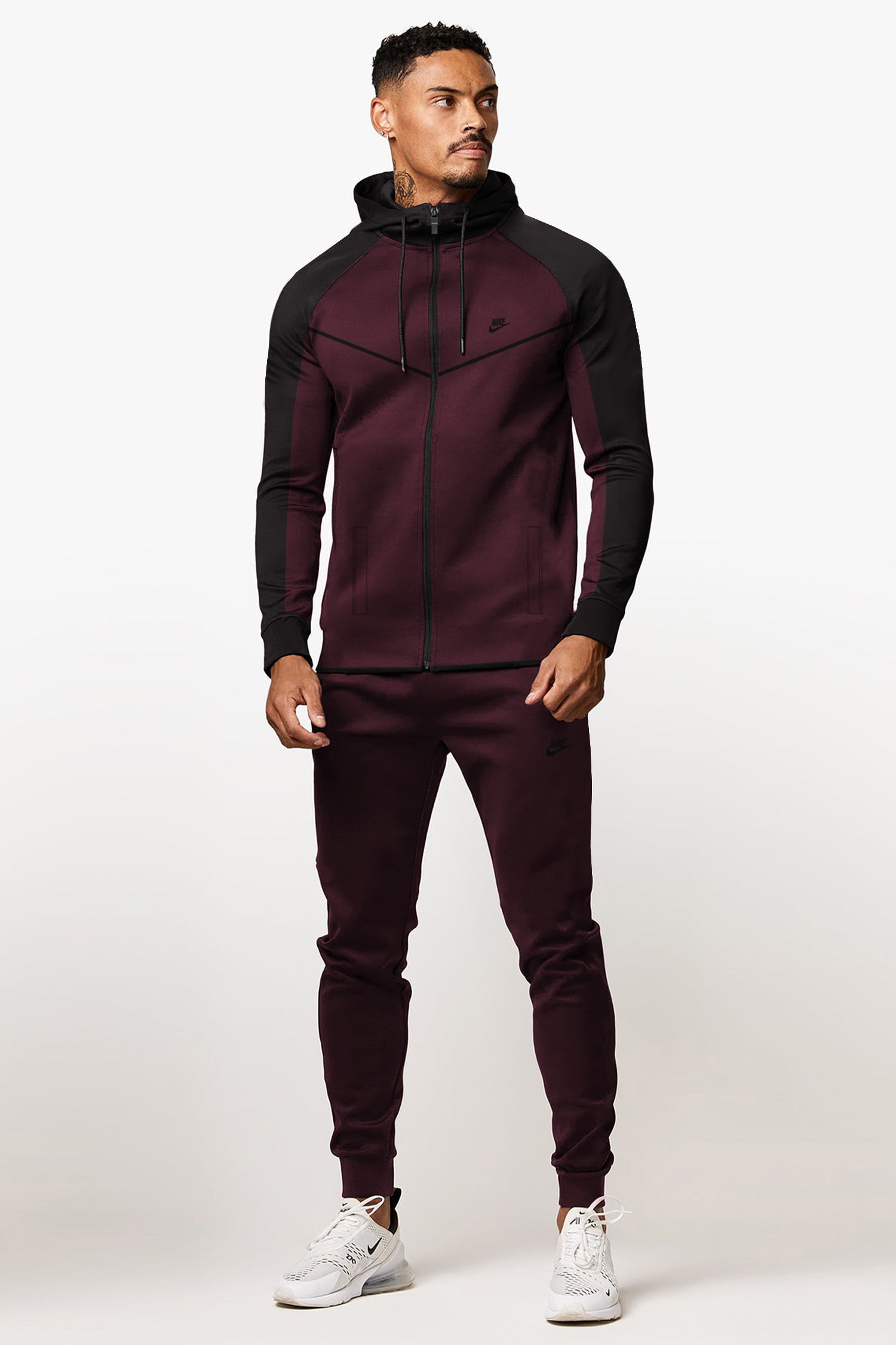 Nke Relaxed Feel Contrast Tone Fine Interlock Men Zipper Tracksuit