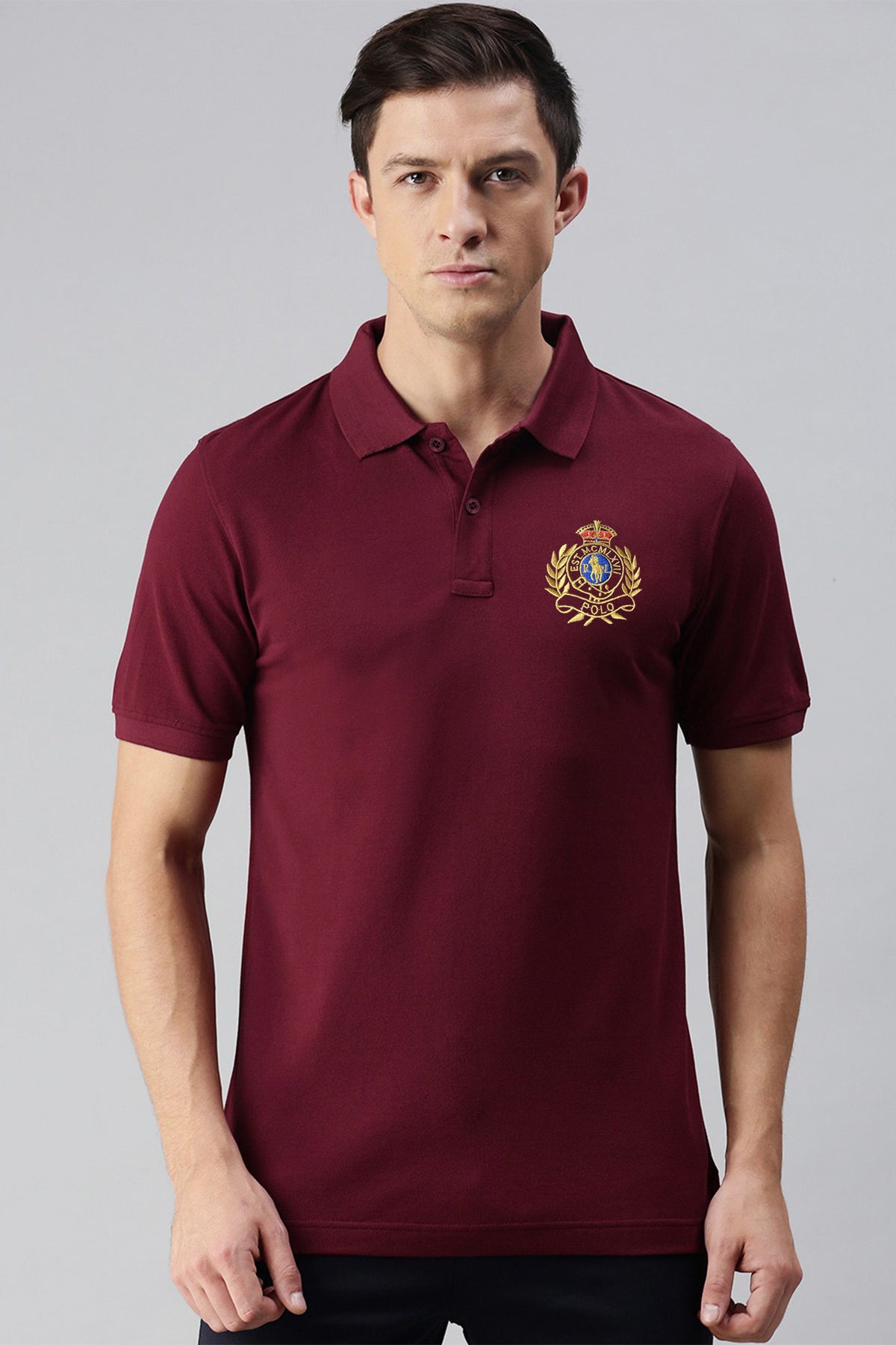 Polo Rph Luren Classic Fit Typography Embroidered Men's Polo Shirt In Maroon