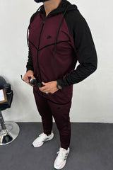 Nke Relaxed Feel Contrast Tone Fine Interlock Men Zipper Tracksuit In Maroon