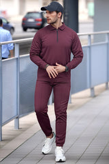 Turbo Half Zip Style Men Zipper Tracksuit In Maroon