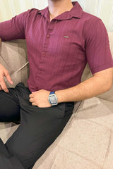 Turbo Minimalist Design Half Sleeve Casual Shirt In Plum