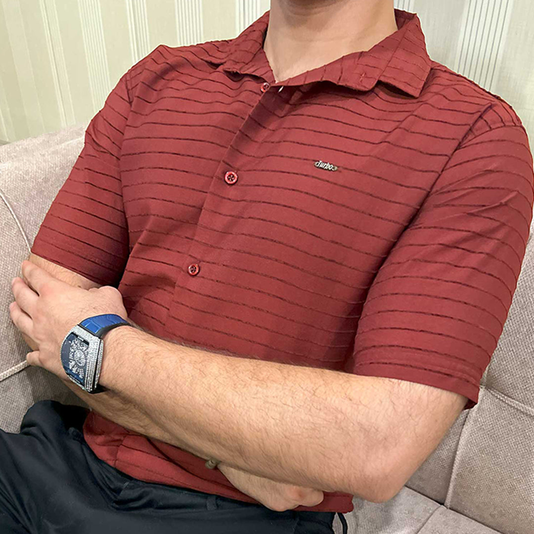 Turbo Snitch Striped Casual Shirt In Maroon