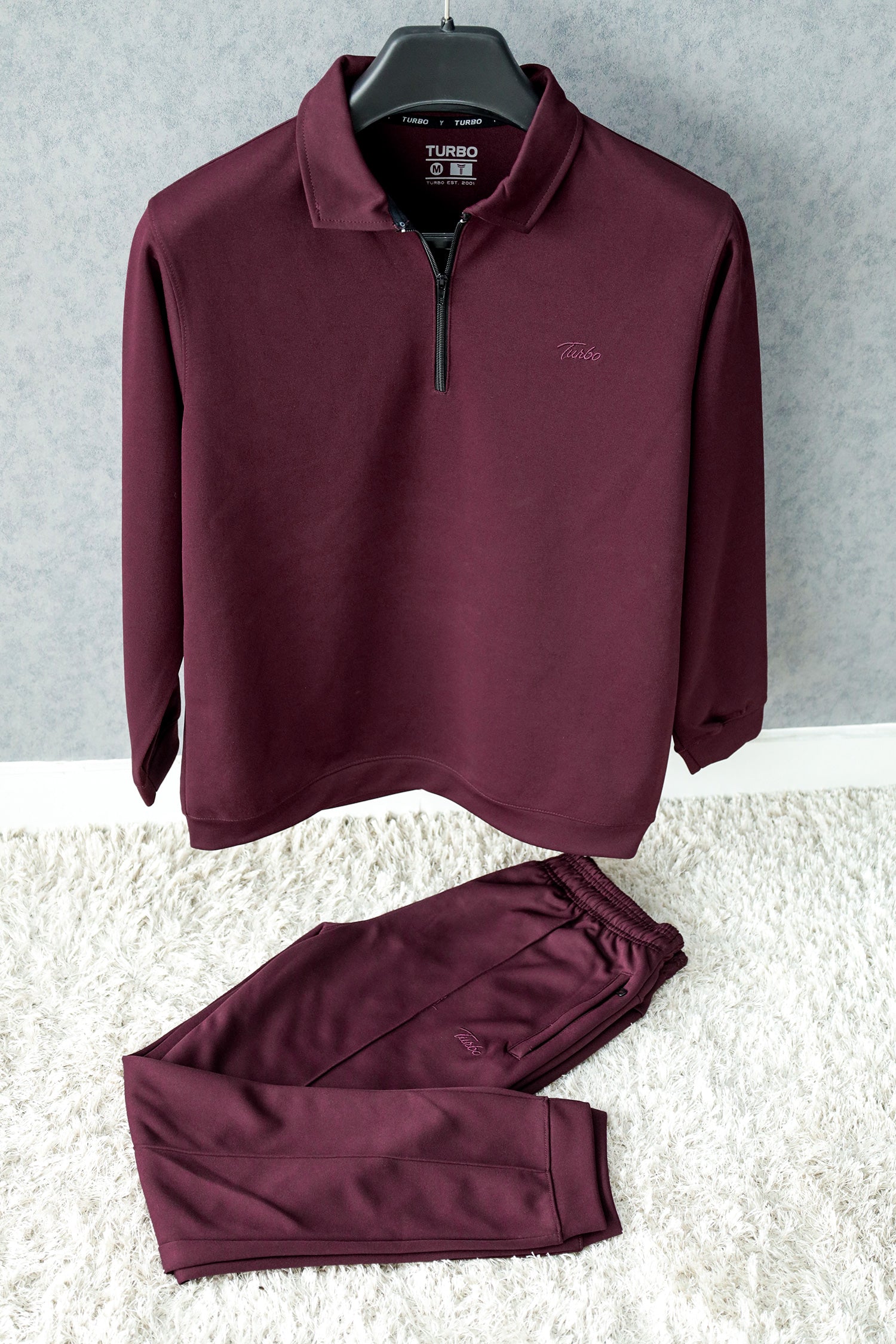 Turbo Half Zip Style Men Zipper Tracksuit In Maroon