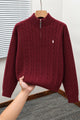Polo Pony Half-Zip Cable Knit Texture Imported Men's Jumper Sweater In Maroon