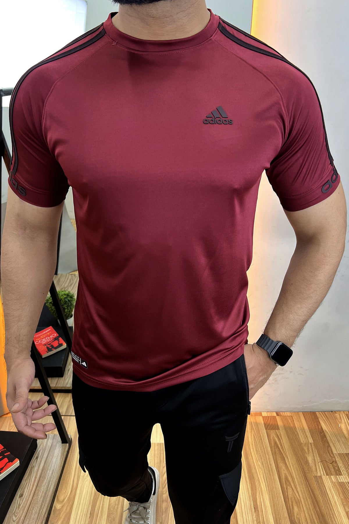 Dry Fit Crew Neck Tee With Adds Reflector Logo In Maroon