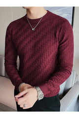 Mountain Friendly Cable Knit Sweater Style Crew Neck Men's Sweatshirt In Maroon