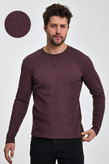 Turbo T Shoulder Style Round Neck Thermal Cotton Men's Sweatshirt In Maroon