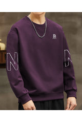 Embriodered Alphabet Round Neck Imported Men's Sweatshirt