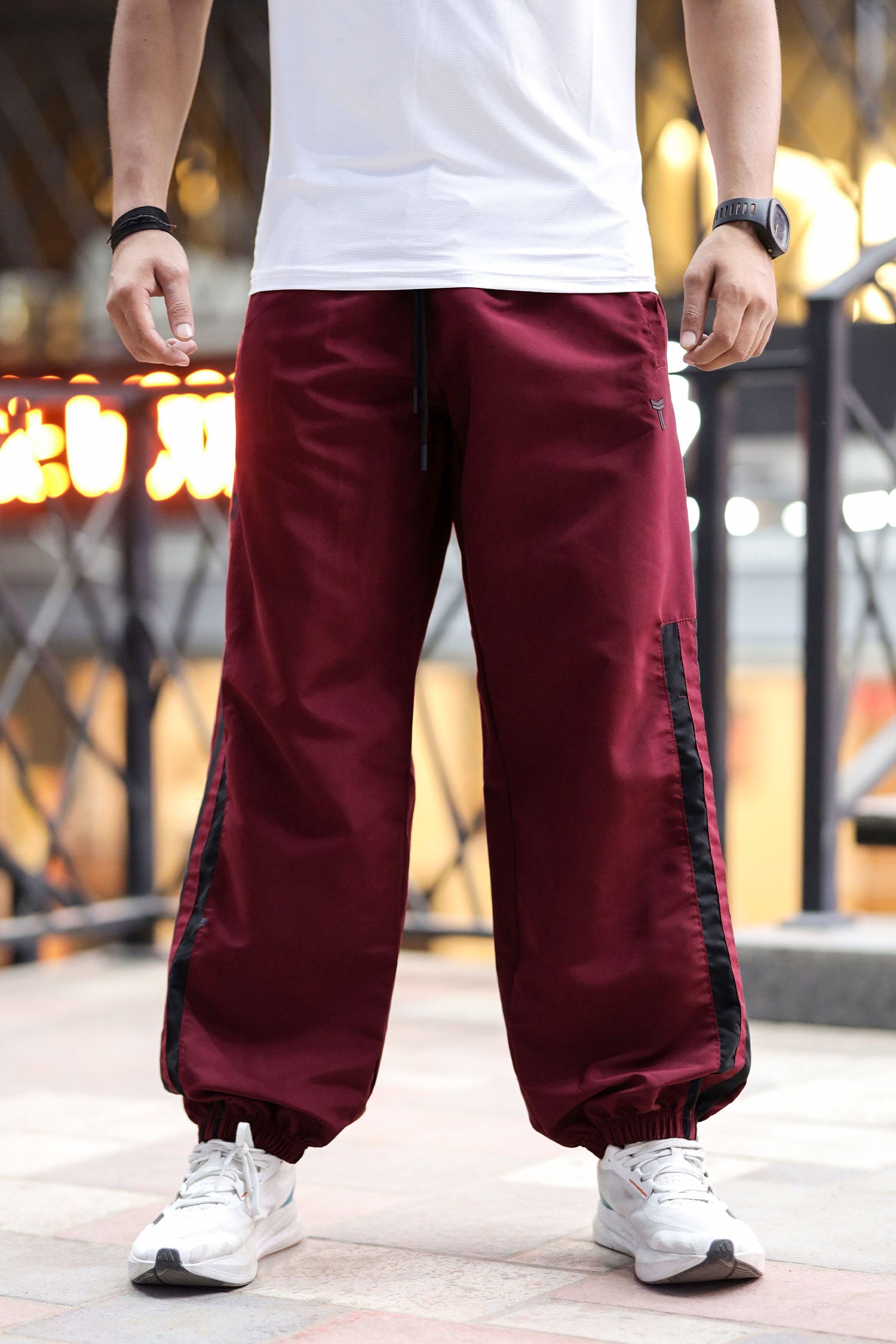 Turbo Stripe Bottom Imp Baggy Trouser In Maroon